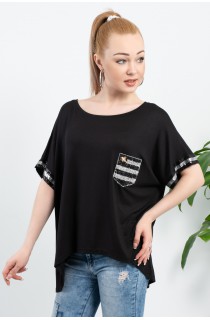 Siyah Salaş Payet Cep Ve Kol Detay Bluz