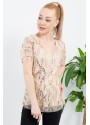 Kum Beji Şifon Pul Püskül Detay Kısa Kol Bluz