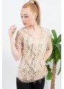 Kum Beji Şifon Pul Püskül Detay Kısa Kol Bluz