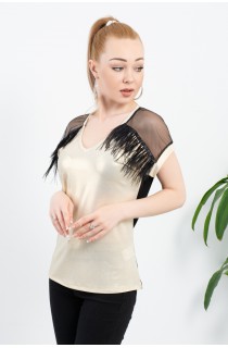 Kum Beji Omuz Detaylı Swami Bluz