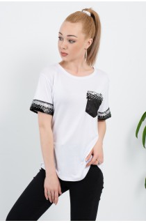 Beyaz Salaş Payet Ve Kol Detay Bluz