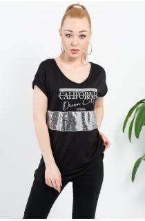 Siyah California Önü Payet Detaylı Bluz