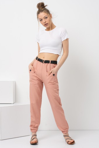 Pudra Renkli Önü Kare Cepli Pantolon 